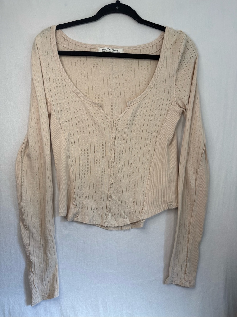 We the Free The Row Cream Ribbed Long-Sleeve Scoop Neck Top Size M 100% Cotton